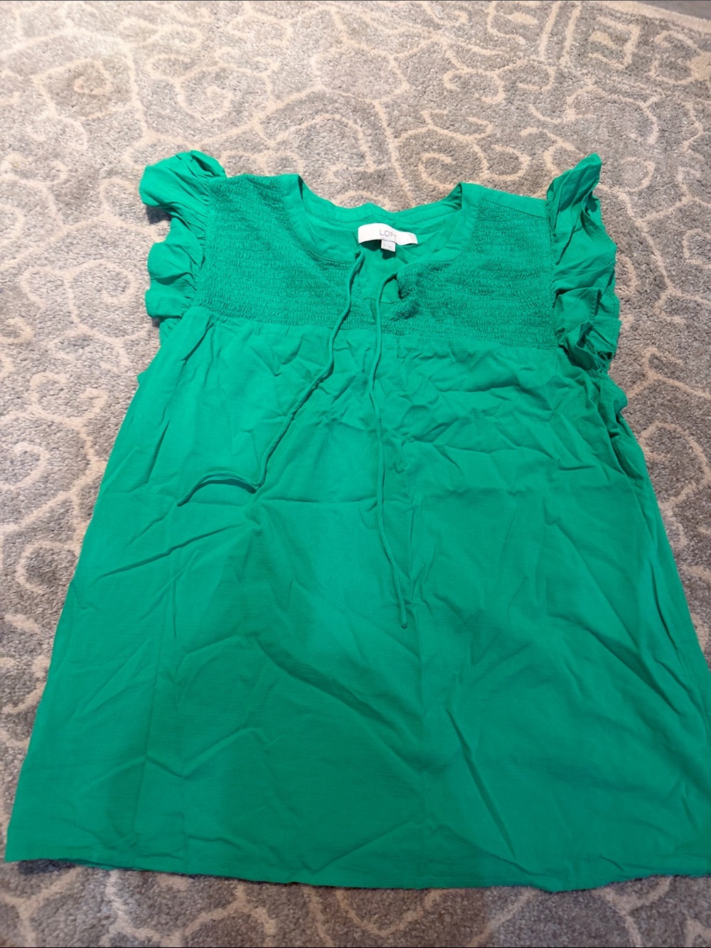 LOFT Emerald Green Flutter Sleeve Smocked Top